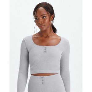 Fabletics NWT Womens XL Top Purple Waffle Knit Cropped Long Sleeve Lace Edge